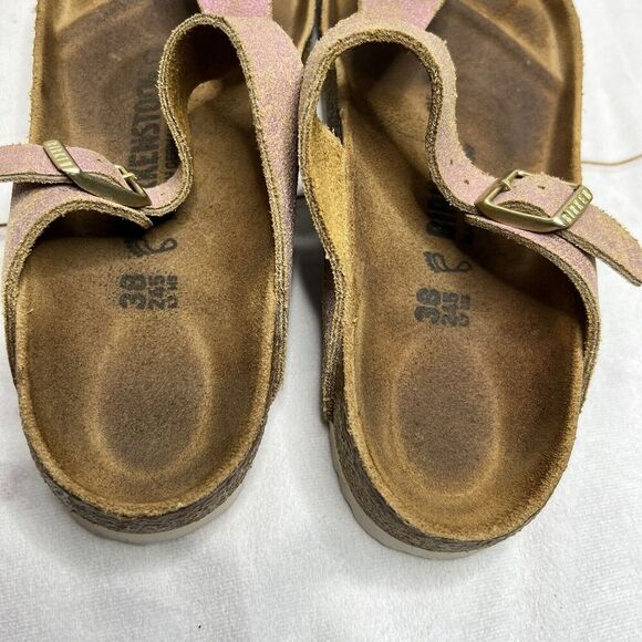Birkenstock Gizeh Sandals Metallic Pink Color Slip On Thing Sandals Sz 7 - Picture 11 of 14